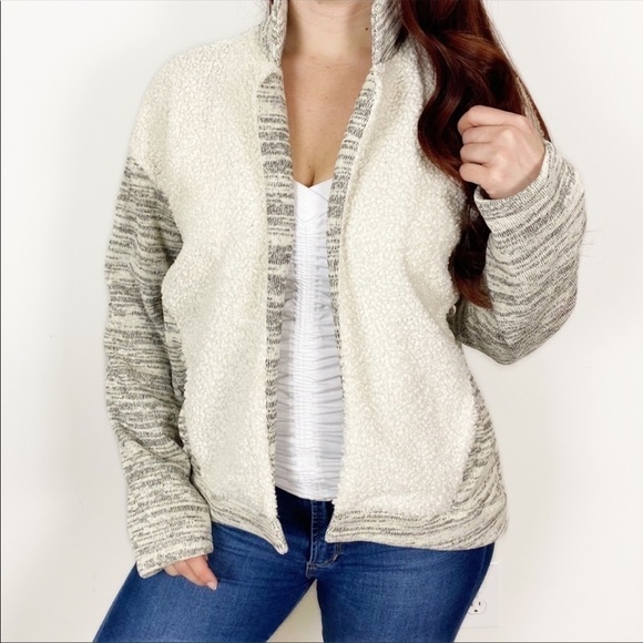 ANTHROPOLOGIE SATURDAY SUNDAY Moelleux Sweater Jacket Small Fleece Marled Boho - Picture 2 of 9
